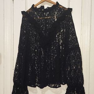 ASOS Sheer Victorian Lace Blouse Black Size 16 NWT
